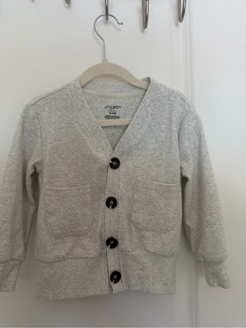 Little Bipsy Light Gray Button Cardigan with Pockets